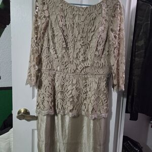 Adrianna Papell Lace Overlay Long Sleeve Dress in Cream